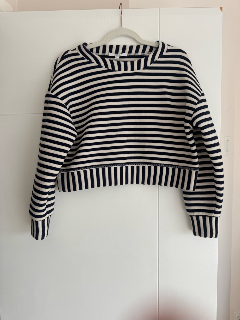 10 Crosby Derek Lam Navy & White Cropped Striped Crewneck Sweater